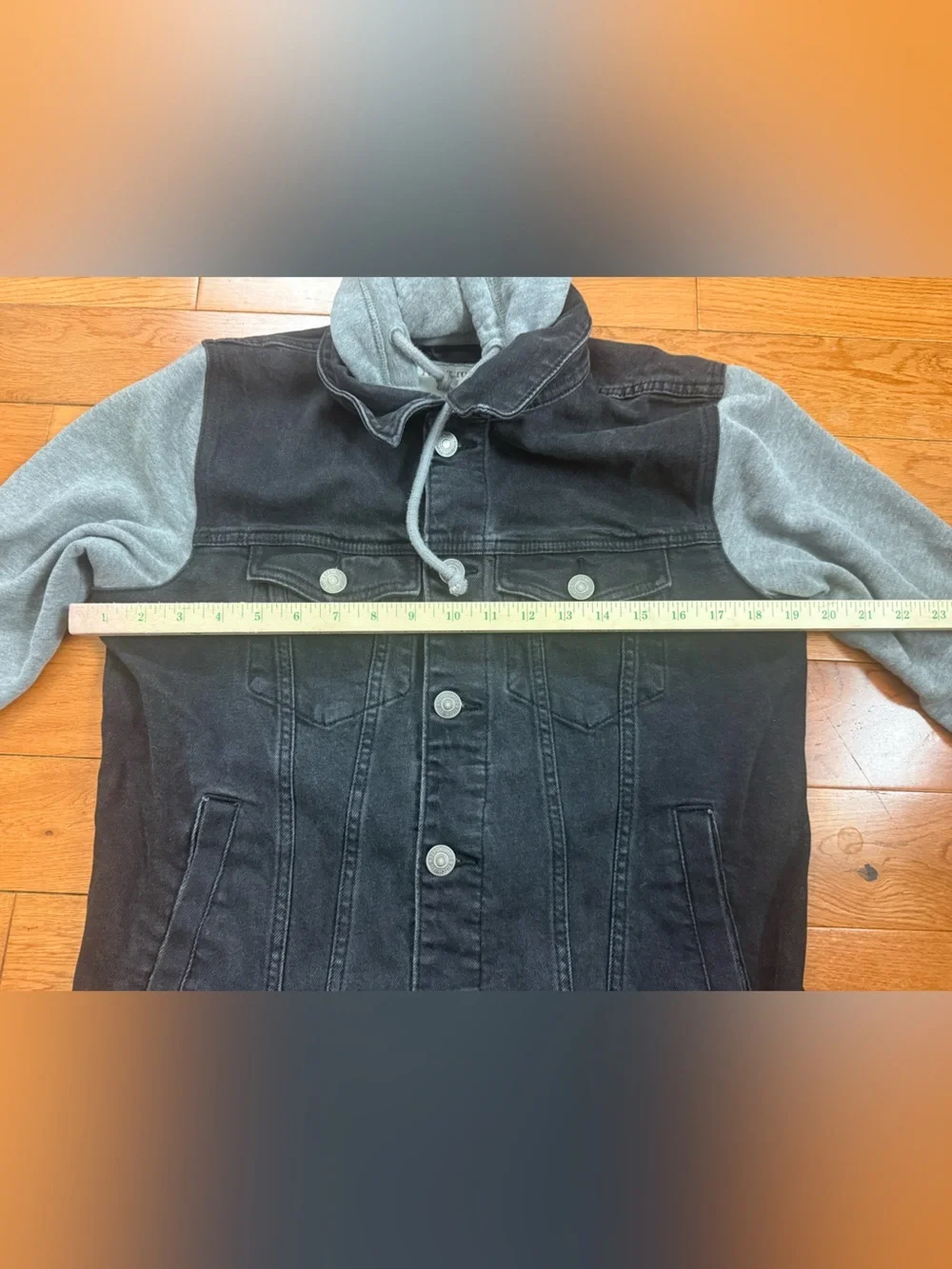 Y2K Abercrombie & Fitch Black and Gray Hooded Denim Jacket